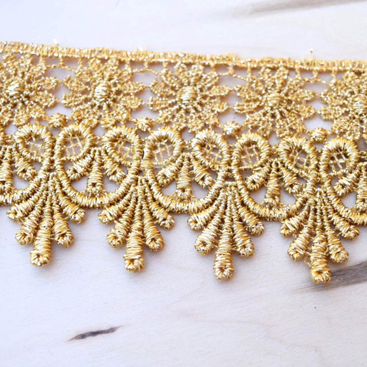 1 Yard 3 Inch Raven Metallic Gold Floral Venice Lace Trim for Costumes Gowns and Decor